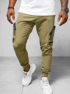 Spodnie męskie chino joggery ciemno-beżowe O/PS5501^Ozonee Discount