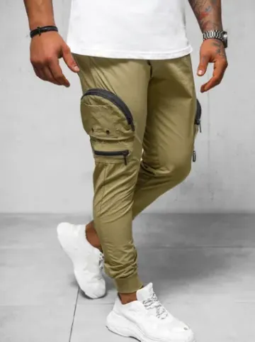 Spodnie męskie chino joggery ciemno-beżowe O/PS5501^Ozonee Discount