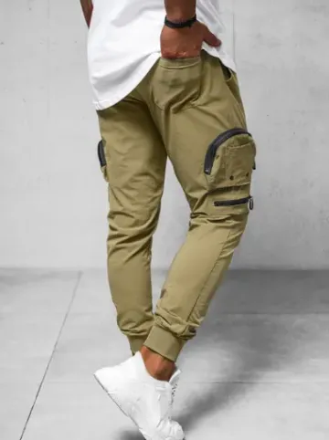 Spodnie męskie chino joggery ciemno-beżowe O/PS5501^Ozonee Discount
