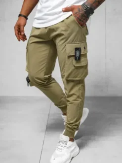Spodnie męskie chino joggery ciemno-beżowe O/PS5520^Ozonee Best