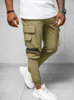 Spodnie męskie chino joggery ciemno-beżowe O/PS5520^Ozonee Best