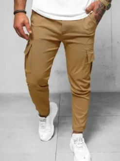 Spodnie męskie chino joggery camelowe O/1404SP^Ozonee Hot