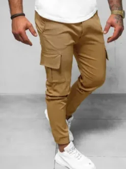 Spodnie męskie chino joggery camelowe O/1404SP^Ozonee Hot