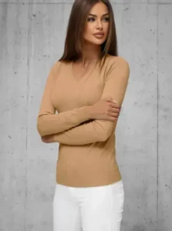 Sweter damski camelowy JS/8006/2^Ozonee Fashion