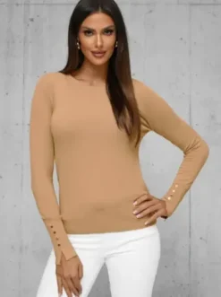 Sweter damski jasno-camelowy JS/8004/2^Ozonee Fashion
