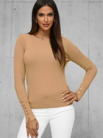 Sweter damski jasno-camelowy JS/8004/2^Ozonee Fashion