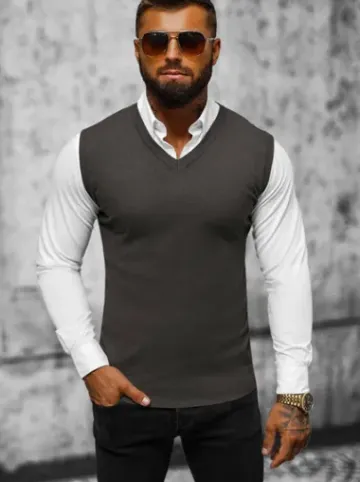 Sweter męski bez rekawów grafitowy NB/MM6005/3Z^Ozonee Clearance