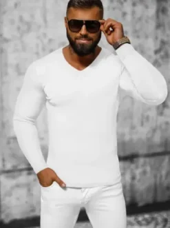 Sweter męski biały NB/MMB601/1Z^Ozonee Fashion