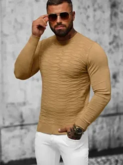 Sweter męski ciemno-beżowy O/ZZ190137^Ozonee Fashion