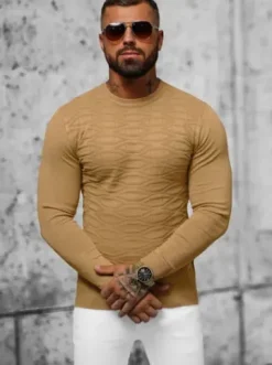 Sweter męski ciemno-beżowy O/ZZ190137^Ozonee Fashion