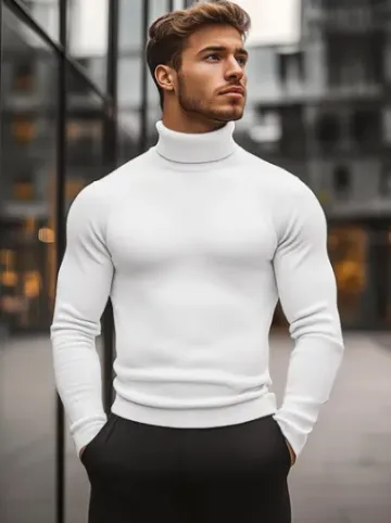 Sweter męski golf biały O/GM309Z^Ozonee Outlet