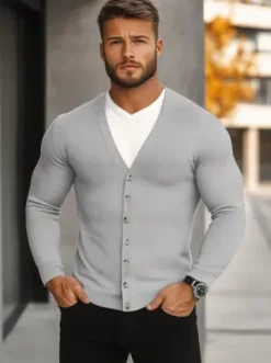 Sweter męski rozpinany szary NB/MM6006/2Z^Ozonee Fashion