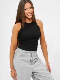 Top damski na ramiączkach czarny JS/96T665/3^Ozonee Outlet