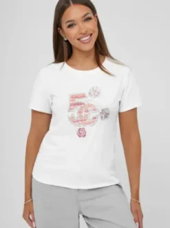 T-shirt damski z nadrukiem biały JS/95T2552/1^Ozonee Online