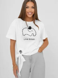 T-shirt damski z nadrukiem biały JS/RJ77247^Ozonee New