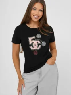 T-shirt damski z nadrukiem czarny JS/95T2552/3^Ozonee Hot
