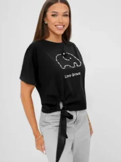 T-shirt damski z nadrukiem czarny JS/RJ77247^Ozonee New