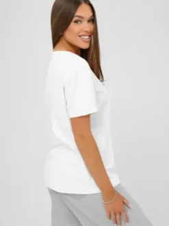 T-shirt damski z ćwiekami biało-czarny JS/YJ77716^Ozonee New