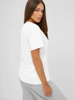 T-shirt damski z ćwiekami biało-złoty JS/YJ77716^Ozonee New
