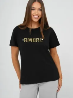 T-shirt damski z ćwiekami czarno-złoty JS/YJ77716^Ozonee Best
