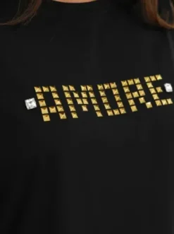 T-shirt damski z ćwiekami czarno-złoty JS/YJ77716^Ozonee Best