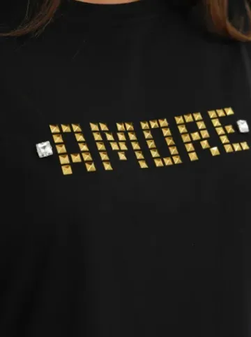 T-shirt damski z ćwiekami czarno-złoty JS/YJ77716^Ozonee Best