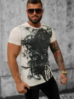 T-shirt męski beżowy O/T126/155Z^Ozonee Best