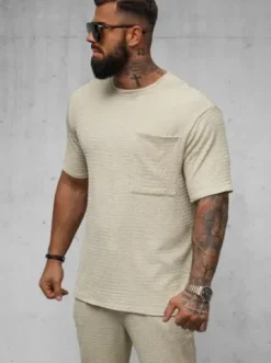 T-shirt męski beżowy O/Y960T^Ozonee Hot
