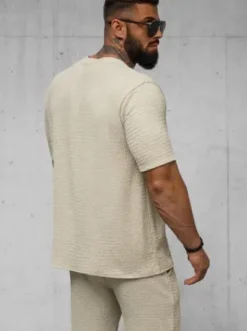 T-shirt męski beżowy O/Y960T^Ozonee Hot