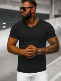 T-shirt męski bez nadruku czarny JS/712007Z^Ozonee Online