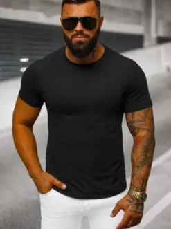 T-shirt męski bez nadruku czarny JS/712005Z^Ozonee Fashion