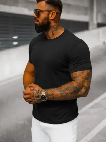 T-shirt męski bez nadruku czarny JS/712005Z^Ozonee Fashion