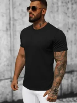 T-shirt męski bez nadruku czarny JS/712005Z^Ozonee Hot