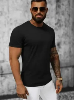 T-shirt męski bez nadruku czarny JS/712005Z^Ozonee Hot