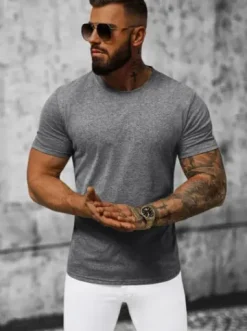 T-shirt męski bez nadruku grafitowy JS/712005/5Z^Ozonee Outlet