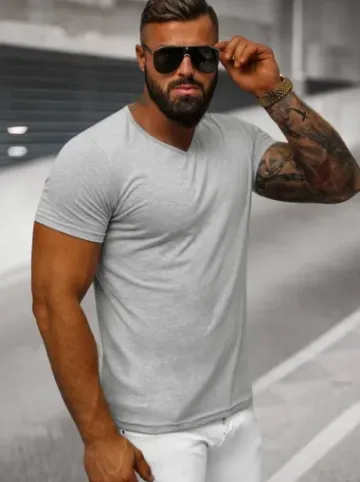 T-shirt męski bez nadruku szary JS/712007Z^Ozonee Fashion