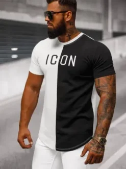 T-shirt męski biało-czarny O/7776T^Ozonee Outlet