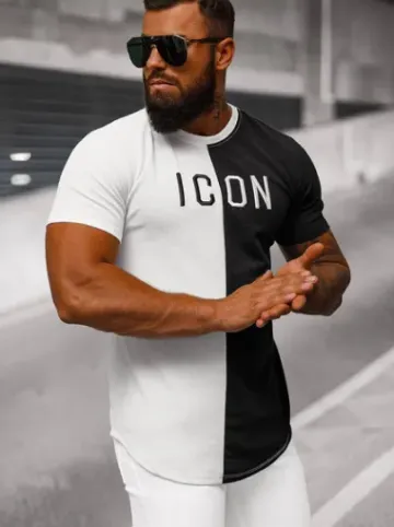 T-shirt męski biało-czarny O/7776T^Ozonee Outlet