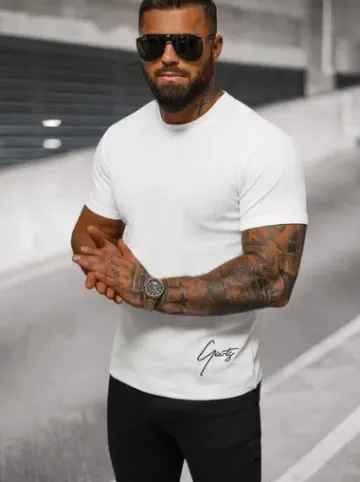 T-shirt męski biały O/L1184^Ozonee New