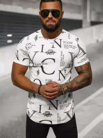 T-shirt męski biały O/L1192^Ozonee Fashion