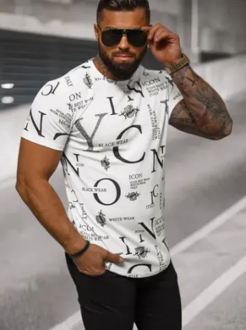 T-shirt męski biały O/L1192^Ozonee Fashion