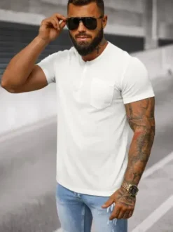 T-shirt męski biały O/L1453^Ozonee Sale