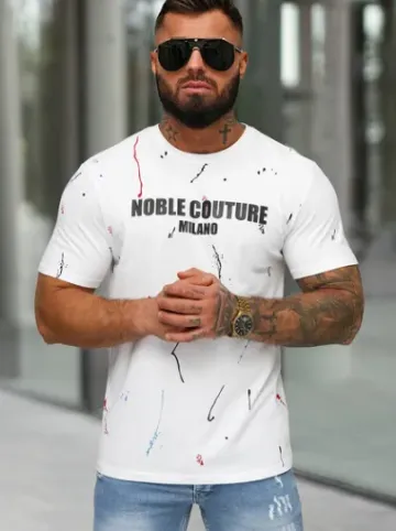 T-shirt męski biały O/MPO3471Z^Ozonee Fashion
