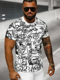 T-shirt męski biały O/P1062^Ozonee Sale