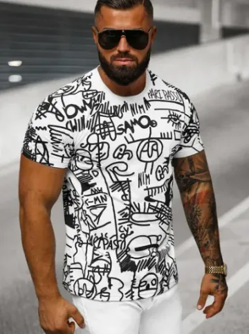 T-shirt męski biały O/P1062^Ozonee Sale