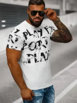 T-shirt męski biały O/T7283^Ozonee Fashion