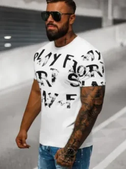 T-shirt męski biały O/T7283^Ozonee Fashion