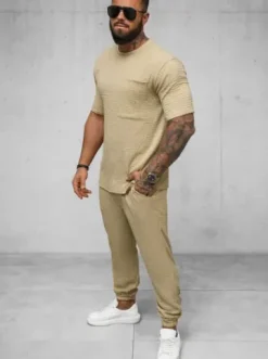 T-shirt męski camelowy O/Y960T^Ozonee Clearance