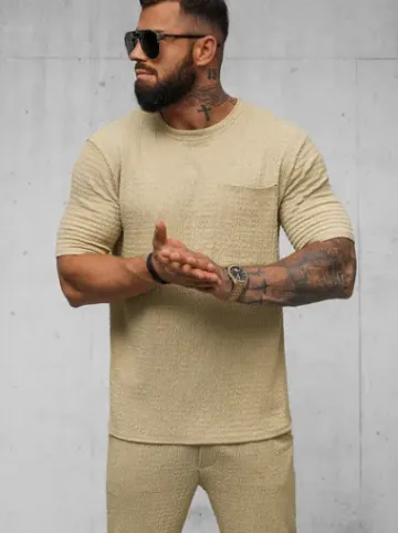 T-shirt męski camelowy O/Y960T^Ozonee Clearance