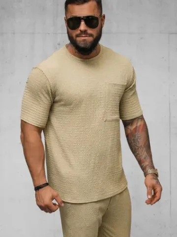 T-shirt męski camelowy O/Y960T^Ozonee Clearance